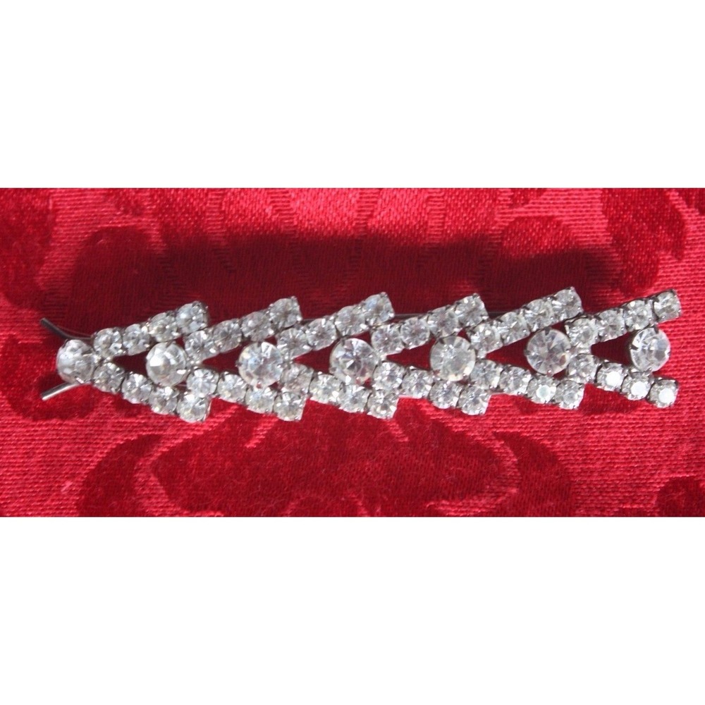 Lg  3.5" Vintage Antique Rhinestone Hair Accent Clip Barrette